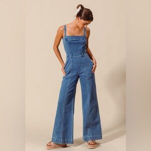 Wide-Leg Denim Jumpsuit - Blue